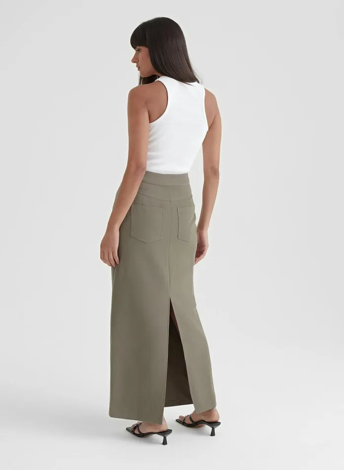 Women Olive Green Tailored Midaxi Skirt 8211 Kennedy 4th and Reckless Skirts