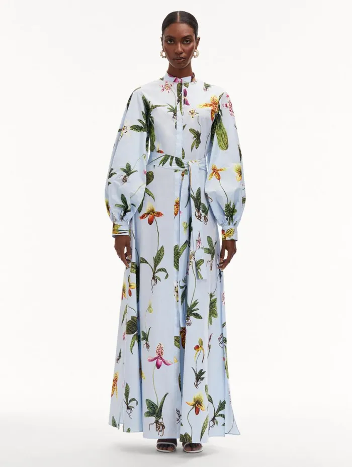 Women Orchid Cotton Poplin Caftan Light Blue Multi Oscar De La Renta Dresses Women Orchid Cotton Poplin Caftan Light Blue Multi Oscar De La Renta Dresses