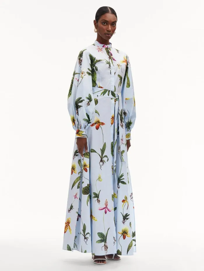 Women Orchid Cotton Poplin Caftan Light Blue Multi Oscar De La Renta Dresses Women Orchid Cotton Poplin Caftan Light Blue Multi Oscar De La Renta Dresses