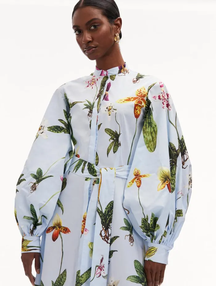 Women Orchid Cotton Poplin Caftan Light Blue Multi Oscar De La Renta Dresses Women Orchid Cotton Poplin Caftan Light Blue Multi Oscar De La Renta Dresses