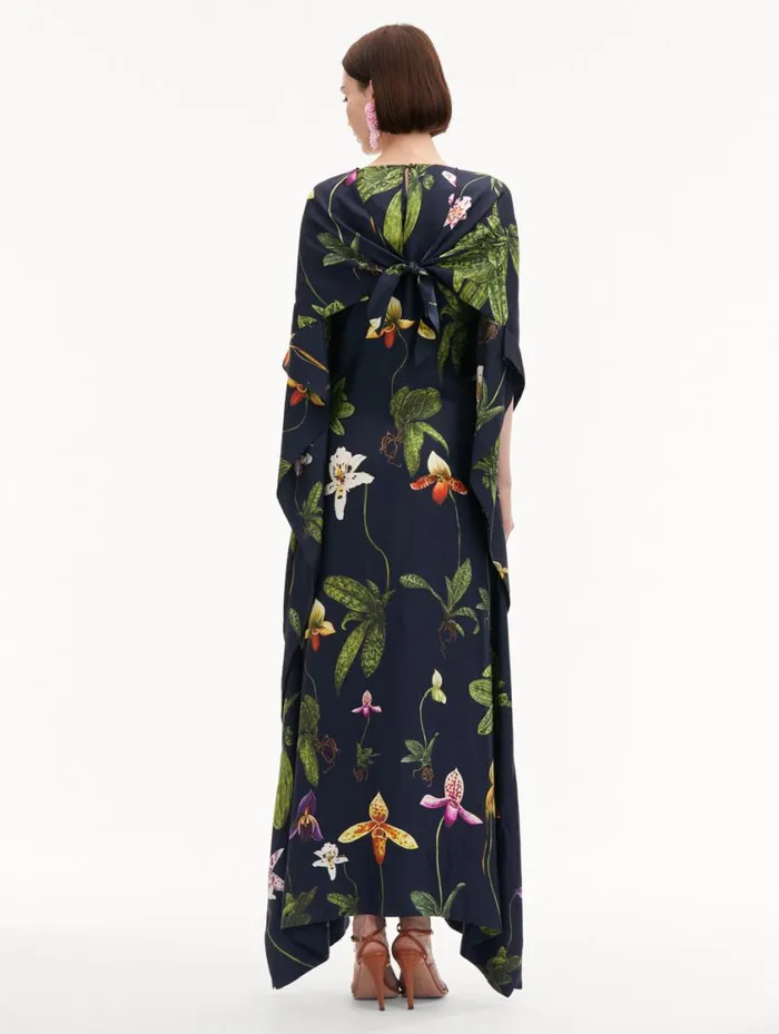 Women Orchid Silk Twill Caftan Navy Multi Oscar De La Renta Gowns and Caftans Women Orchid Silk Twill Caftan Navy Multi Oscar De La Renta Gowns and Caftans