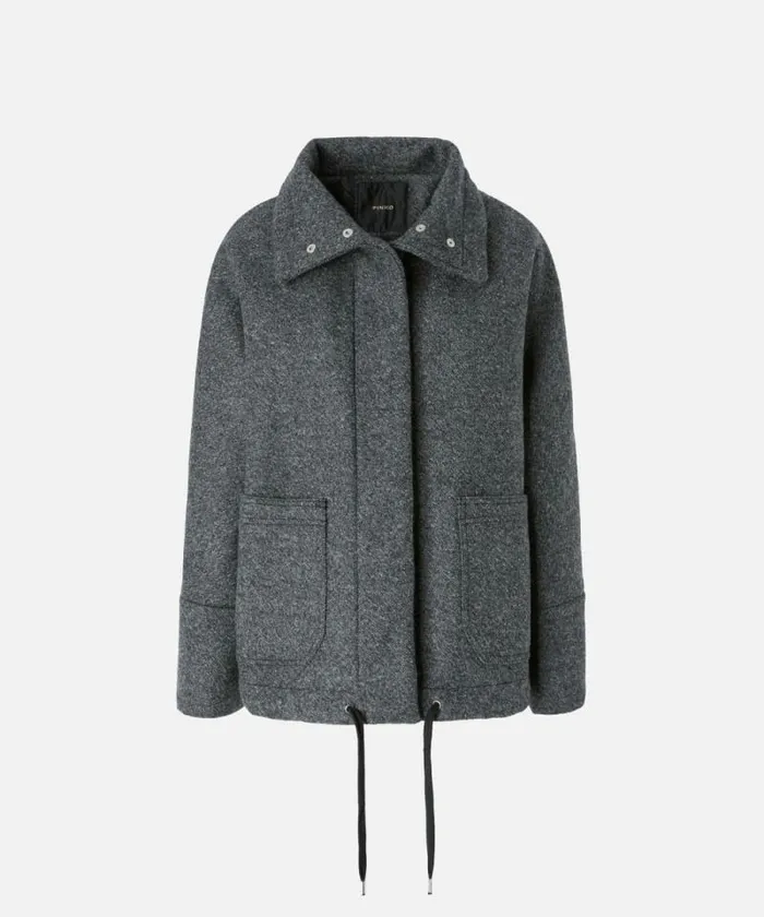 Women Outerwear Pinko Cloth Pea Coat With High Collar Grey 8211 Pewter