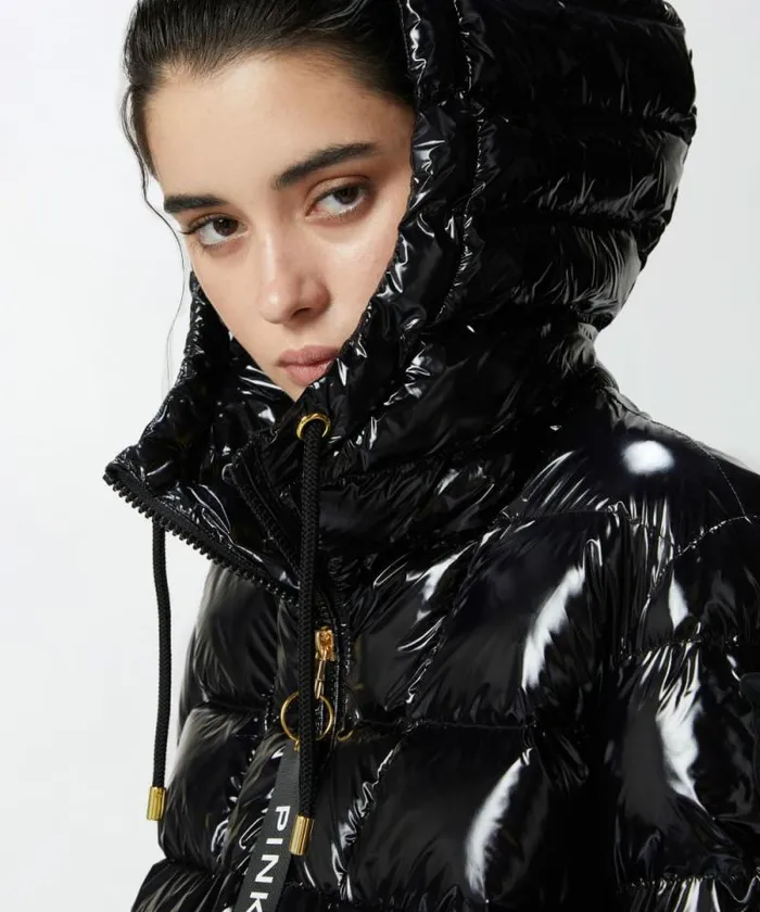 Women Outerwear Pinko Crystal Nylon Pea Jacket Limo Black Women Outerwear Pinko Crystal Nylon Pea Jacket Limo Black