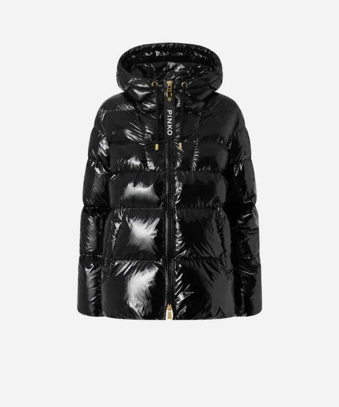 Women Outerwear Pinko Crystal Nylon Pea Jacket Limo Black Women Outerwear Pinko Crystal Nylon Pea Jacket Limo Black