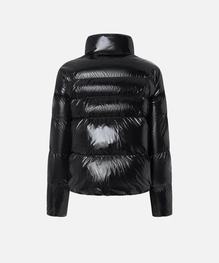 Women Outerwear Pinko Padded Crystal Nylon Pea Jacket Limo Black Women Outerwear Pinko Padded Crystal Nylon Pea Jacket Limo Black