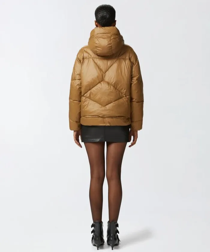 Women Outerwear Pinko Technical Canvas Padded Puffer With Hood Brownish Green Women Outerwear Pinko Technical Canvas Padded Puffer With Hood Brownish Green