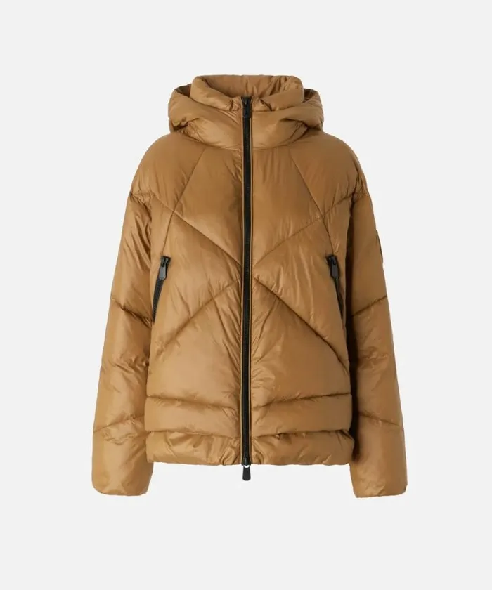 Women Outerwear Pinko Technical Canvas Padded Puffer With Hood Brownish Green Women Outerwear Pinko Technical Canvas Padded Puffer With Hood Brownish Green