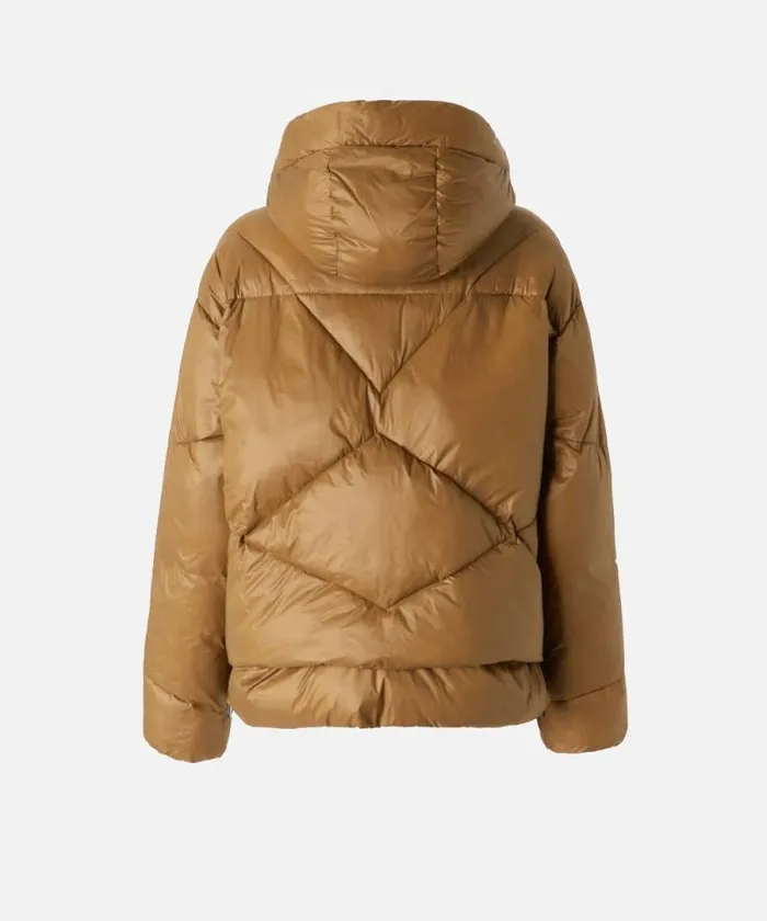 Women Outerwear Pinko Technical Canvas Padded Puffer With Hood Brownish Green Women Outerwear Pinko Technical Canvas Padded Puffer With Hood Brownish Green