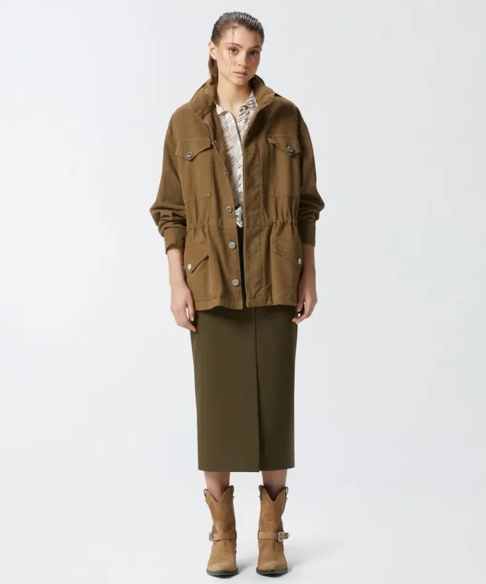Women Outerwear Pinko Utilitystyle Cotton Shacket Dark Olive Green Women Outerwear Pinko Utilitystyle Cotton Shacket Dark Olive Green