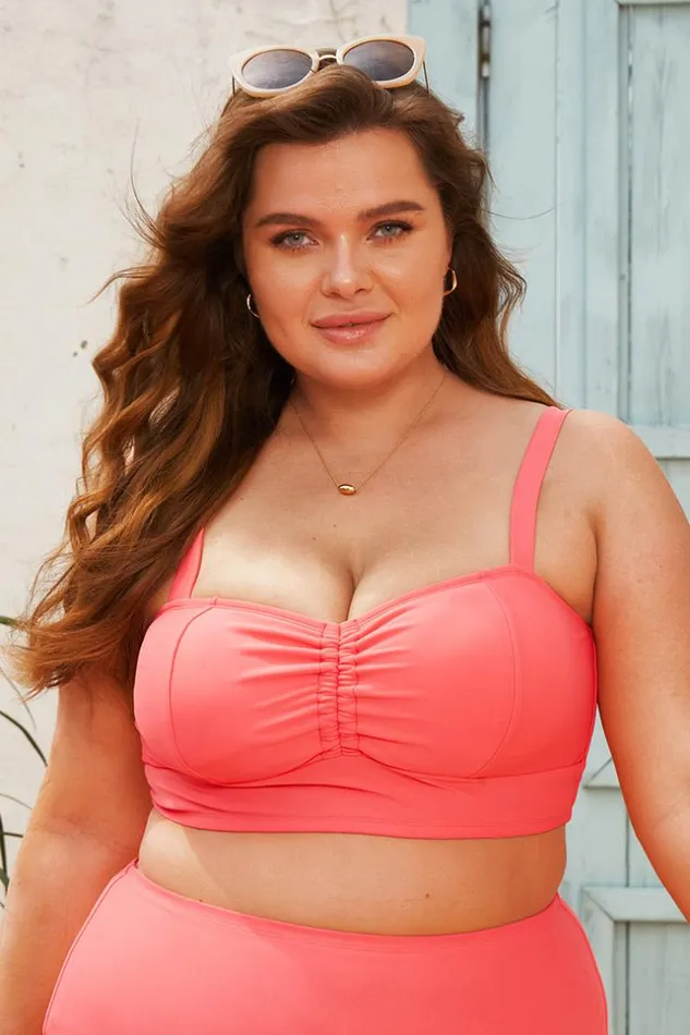 Women Plus Size and Curve Bikinis Cupshe Summer Of Love Square Neck Adjustable Wide Straps Plus Size Top Pink