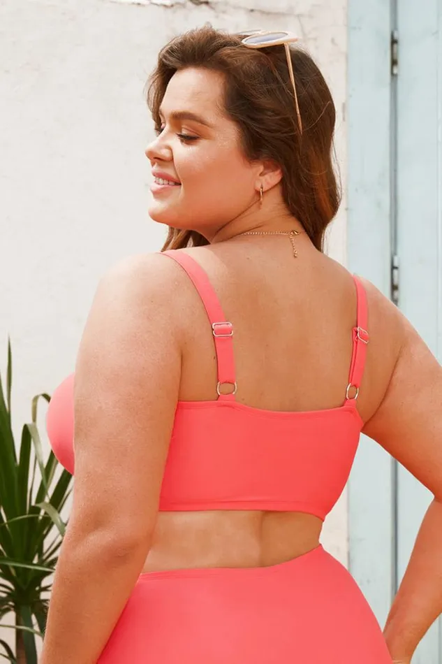 Women Plus Size and Curve Bikinis Cupshe Summer Of Love Square Neck Adjustable Wide Straps Plus Size Top Pink