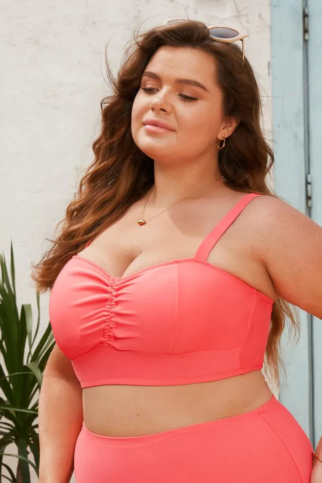 Women Plus Size and Curve Bikinis Cupshe Summer Of Love Square Neck Adjustable Wide Straps Plus Size Top Pink