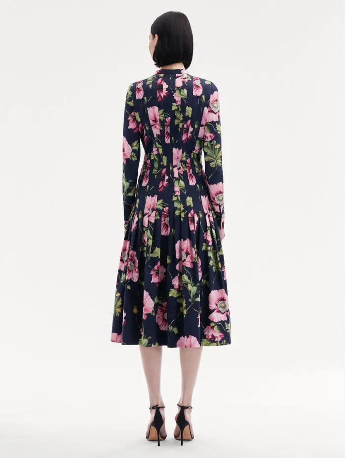 Women Poppy Cotton Poplin Midi Dress Navy Pink Oscar De La Renta Dresses Women Poppy Cotton Poplin Midi Dress Navy Pink Oscar De La Renta Dresses