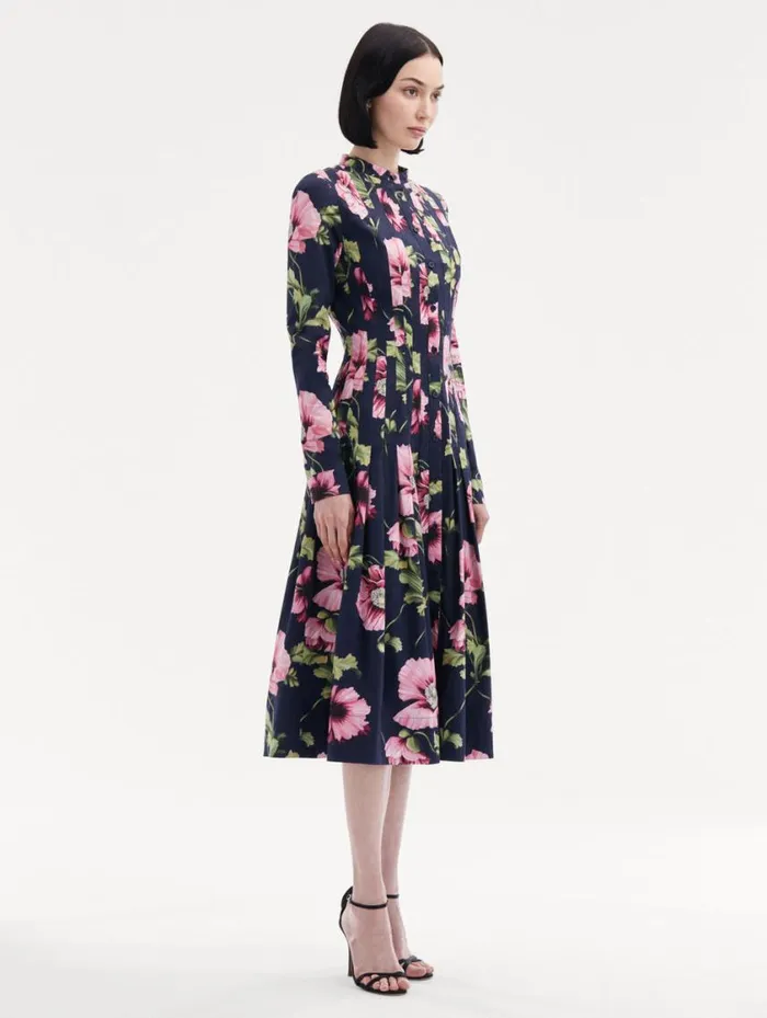 Women Poppy Cotton Poplin Midi Dress Navy Pink Oscar De La Renta Dresses Women Poppy Cotton Poplin Midi Dress Navy Pink Oscar De La Renta Dresses