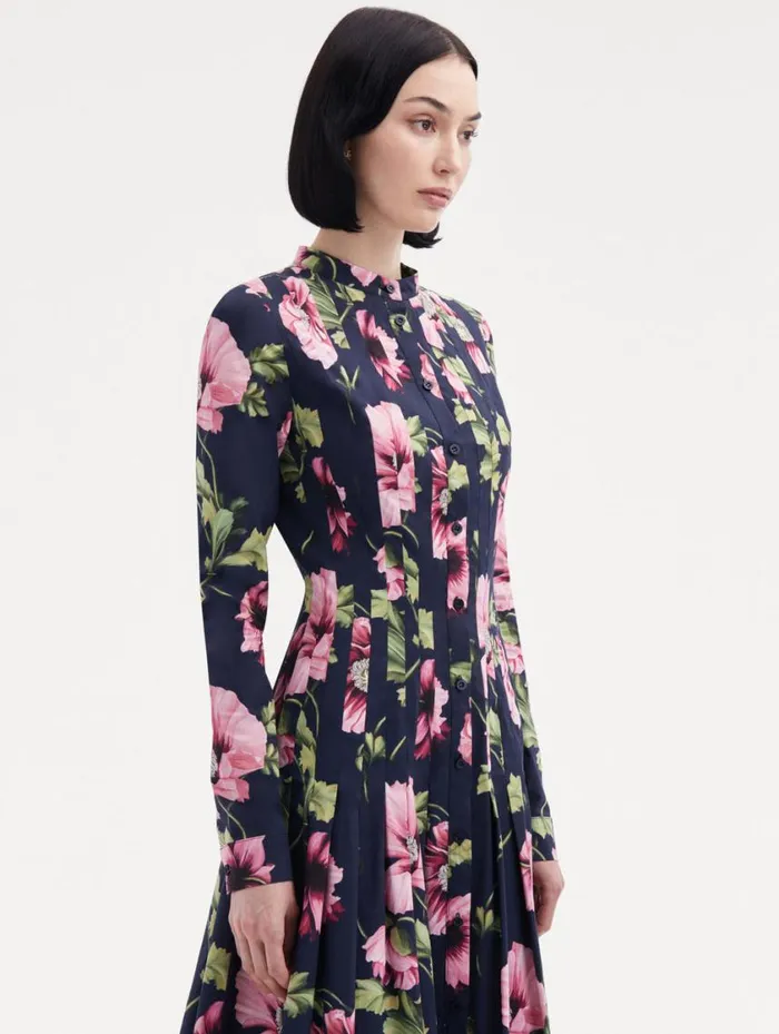 Women Poppy Cotton Poplin Midi Dress Navy Pink Oscar De La Renta Dresses Women Poppy Cotton Poplin Midi Dress Navy Pink Oscar De La Renta Dresses