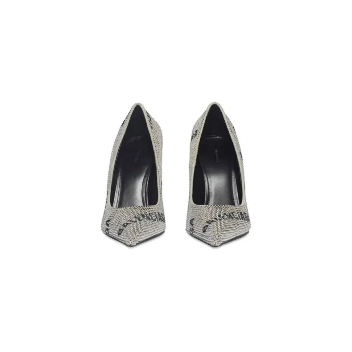 Women Pumps and Heels Balenciaga Square Knife 110mm Pump With Allover Logo Rhinestones In Silver