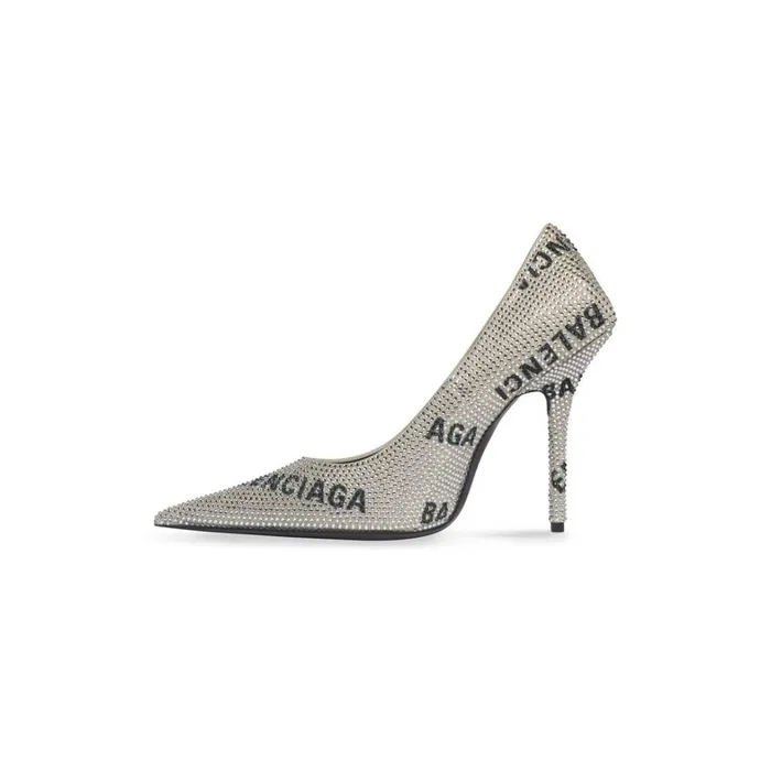 Women Pumps and Heels Balenciaga Square Knife 110mm Pump With Allover Logo Rhinestones In Silver
