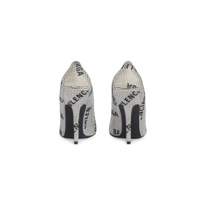 Women Pumps and Heels Balenciaga Square Knife 110mm Pump With Allover Logo Rhinestones In Silver