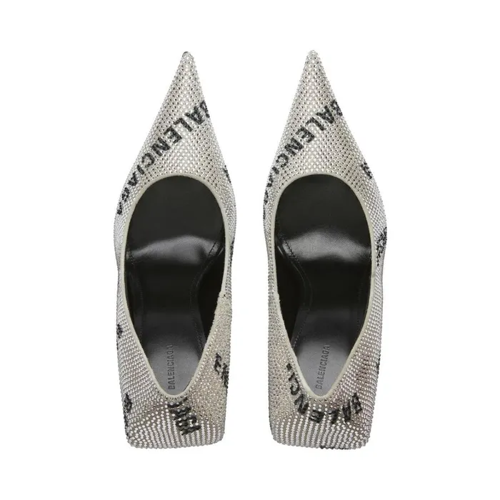 Women Pumps and Heels Balenciaga Square Knife 110mm Pump With Allover Logo Rhinestones In Silver