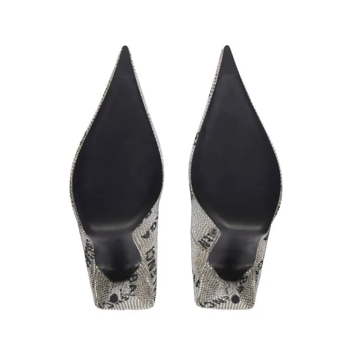 Women Pumps and Heels Balenciaga Square Knife 110mm Pump With Allover Logo Rhinestones In Silver