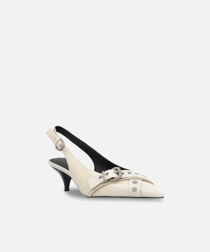 Women Pumps Pinko Heeled Leather Slingbacks With Buckle Egg Women Pumps Pinko Heeled Leather Slingbacks With Buckle Egg