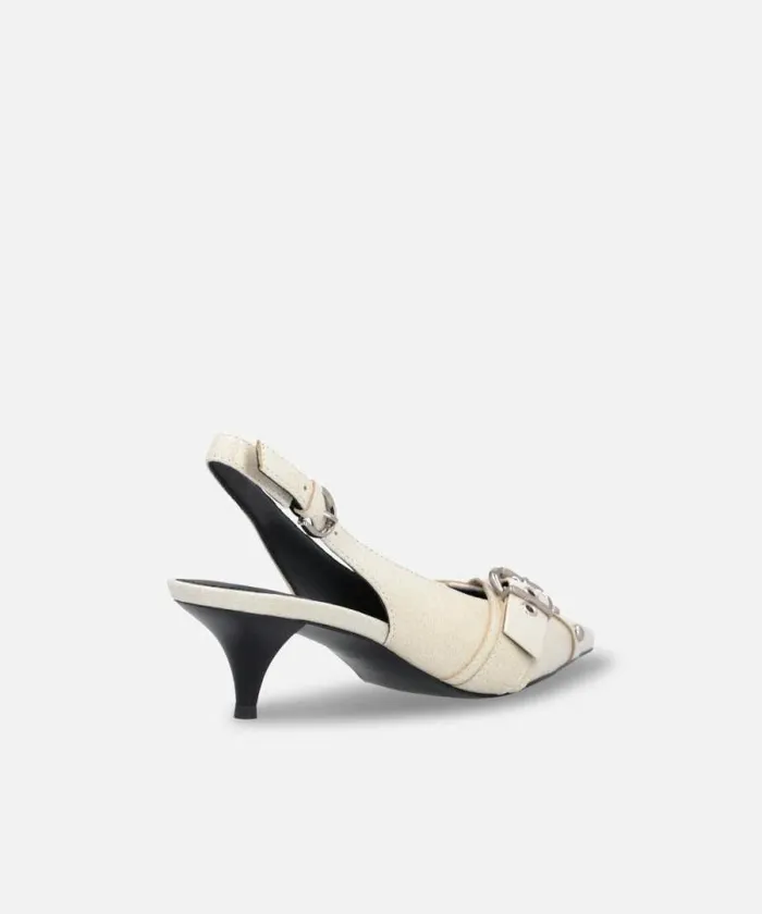 Women Pumps Pinko Heeled Leather Slingbacks With Buckle Egg Women Pumps Pinko Heeled Leather Slingbacks With Buckle Egg