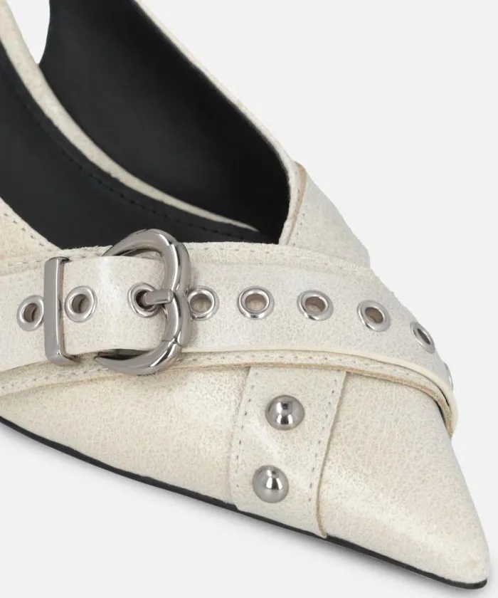 Women Pumps Pinko Heeled Leather Slingbacks With Buckle Egg Women Pumps Pinko Heeled Leather Slingbacks With Buckle Egg