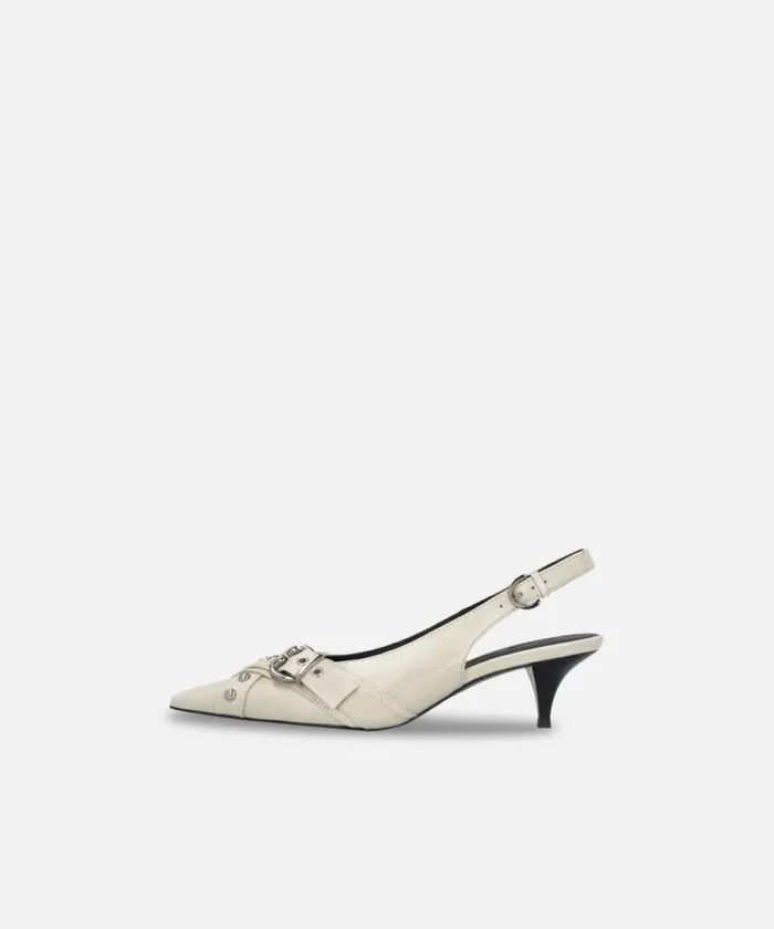 Women Pumps Pinko Heeled Leather Slingbacks With Buckle Egg Women Pumps Pinko Heeled Leather Slingbacks With Buckle Egg