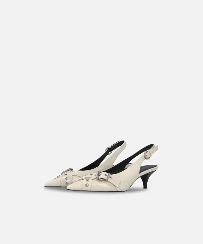 Women Pumps Pinko Heeled Leather Slingbacks With Buckle Egg Women Pumps Pinko Heeled Leather Slingbacks With Buckle Egg