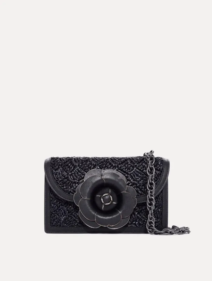 Women Raffia Crochet TRO Bag Black Oscar De La Renta Handbags