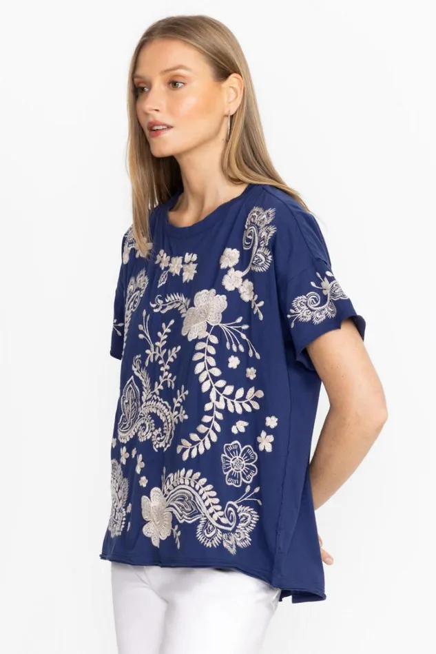 Women RAW DETAIL SWING TEE Navy Johnny Was Tops Women RAW DETAIL SWING TEE Navy Johnny Was Tops