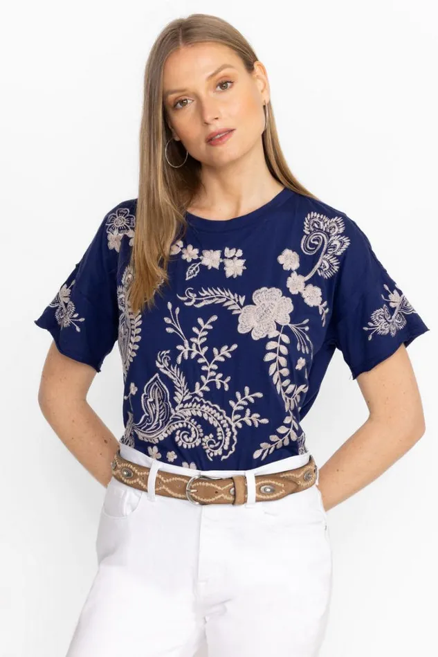 Women RAW DETAIL SWING TEE Navy Johnny Was Tops Women RAW DETAIL SWING TEE Navy Johnny Was Tops
