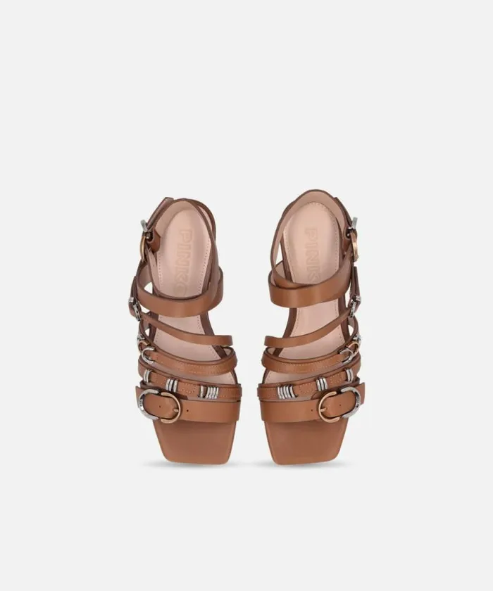 Women Sandals Pinko Sandals With Woven Straps And Metal Details Laminated Gold Women Sandals Pinko Sandals With Woven Straps And Metal Details Laminated Gold