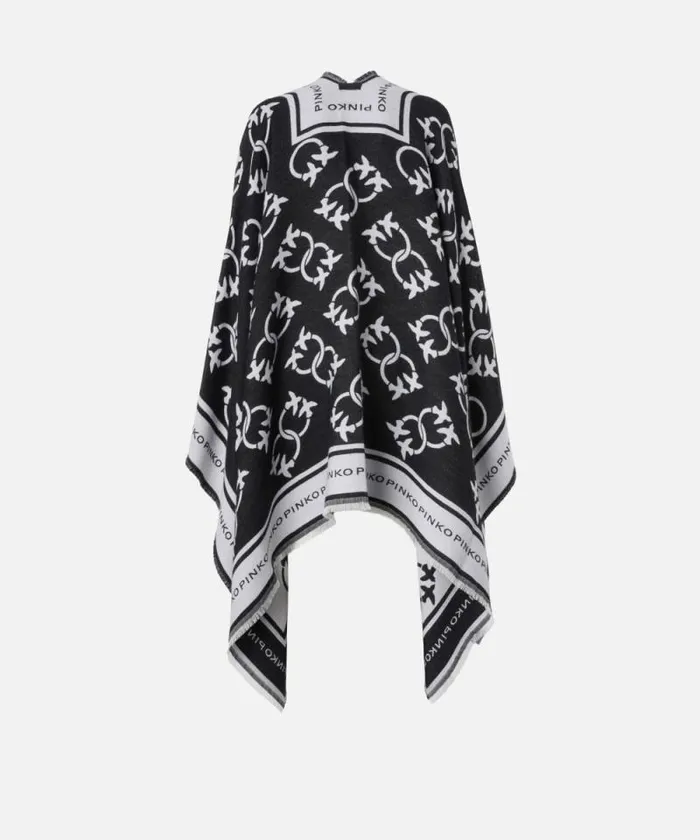 Women Scarves Pinko Jacquard Cape With Monogram Logo Blackcream Women Scarves Pinko Jacquard Cape With Monogram Logo Blackcream