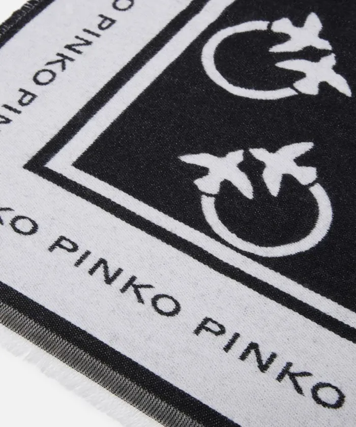 Women Scarves Pinko Jacquard Cape With Monogram Logo Blackcream Women Scarves Pinko Jacquard Cape With Monogram Logo Blackcream