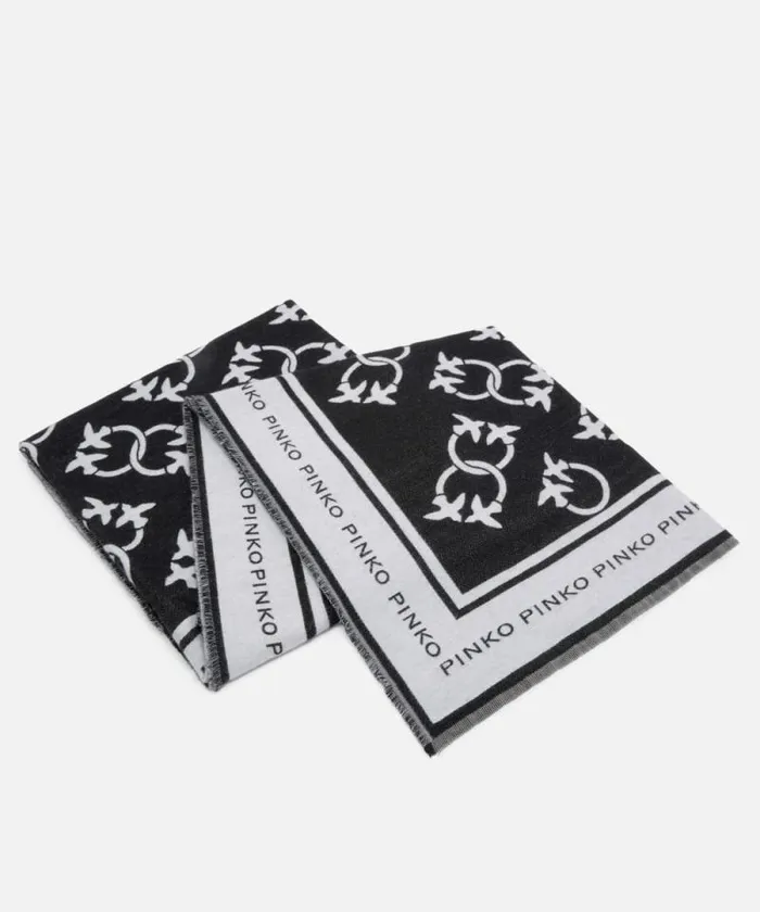 Women Scarves Pinko Jacquard Cape With Monogram Logo Blackcream Women Scarves Pinko Jacquard Cape With Monogram Logo Blackcream