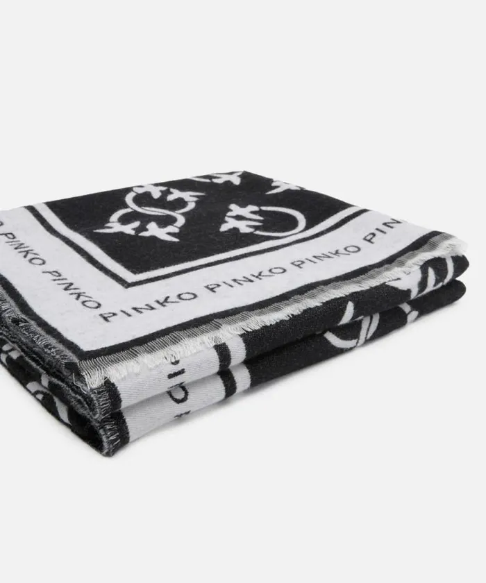 Women Scarves Pinko Jacquard Cape With Monogram Logo Blackcream Women Scarves Pinko Jacquard Cape With Monogram Logo Blackcream