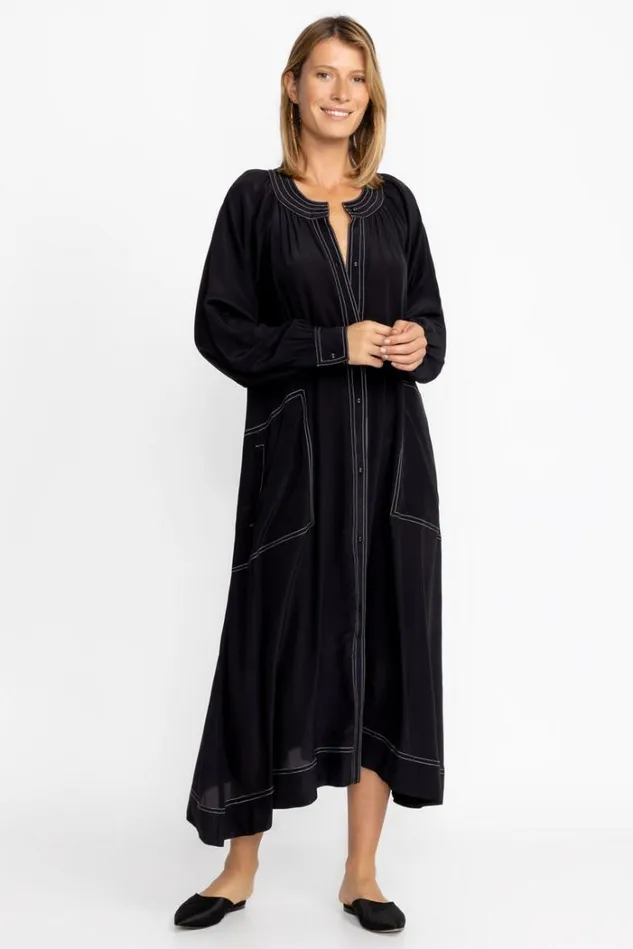 Women SCOOP NECK BUTTON DOWN MIDI Black Beauty Johnny Was Dresses Women SCOOP NECK BUTTON DOWN MIDI Black Beauty Johnny Was Dresses