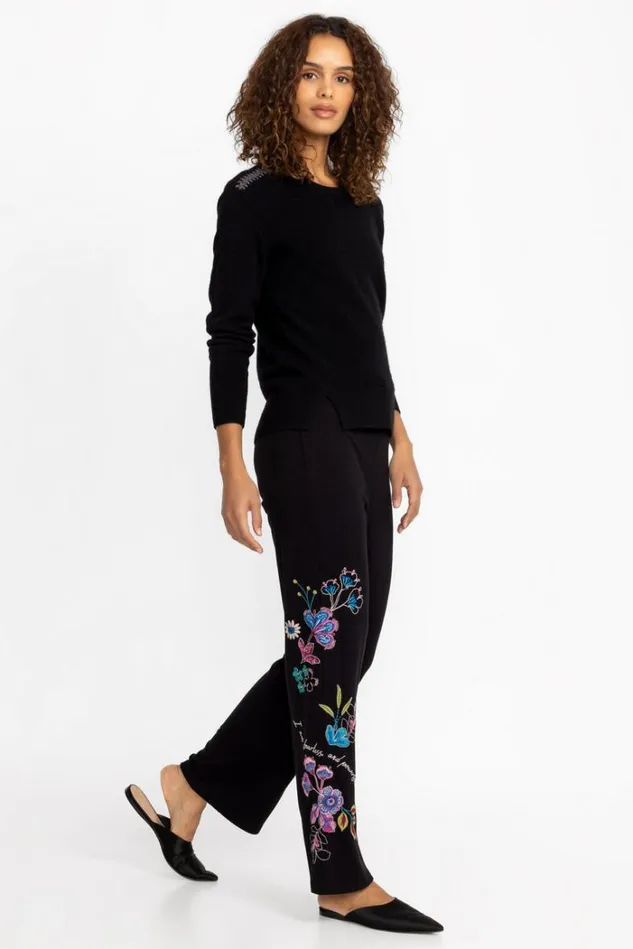 Women SHILO COZY WIDE LEG PANT Black Johnny Was Bottoms