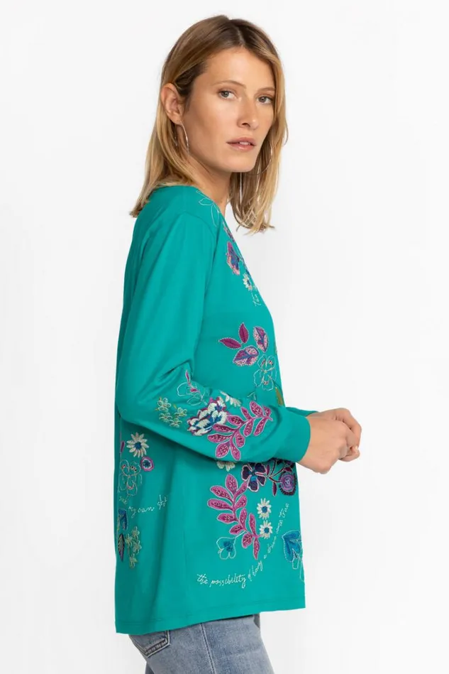 Women SHILO RELAXED LONG SLEEVE TEE Bondi Teal Johnny Was Tops Women SHILO RELAXED LONG SLEEVE TEE Bondi Teal Johnny Was Tops