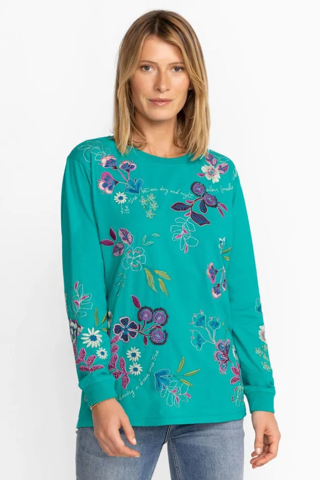 Women SHILO RELAXED LONG SLEEVE TEE Bondi Teal Johnny Was Tops Women SHILO RELAXED LONG SLEEVE TEE Bondi Teal Johnny Was Tops