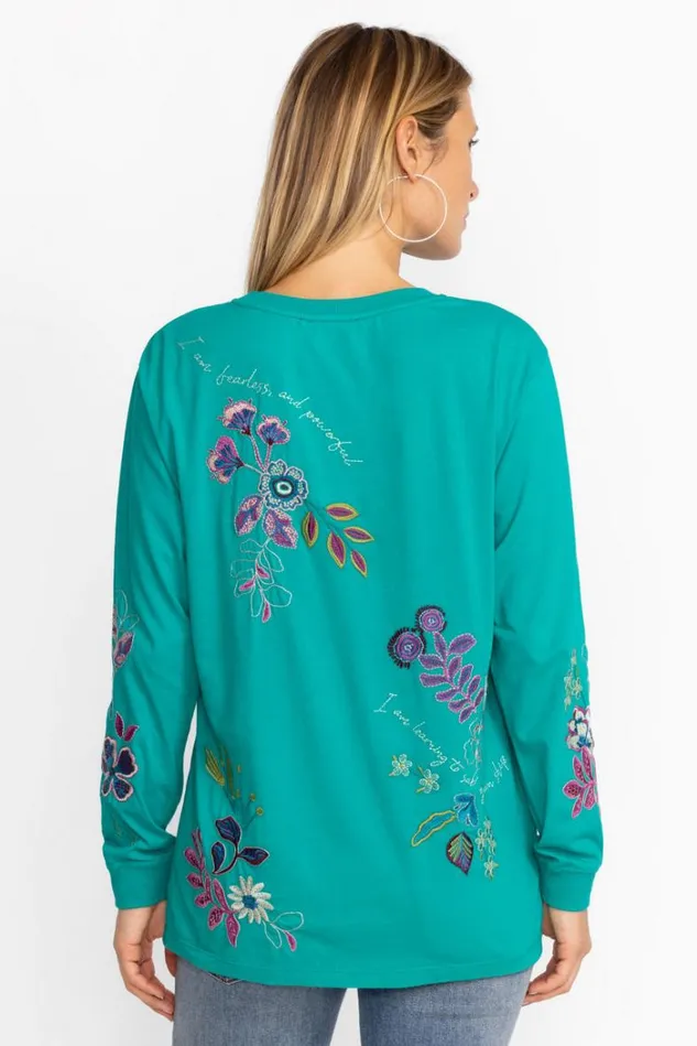 Women SHILO RELAXED LONG SLEEVE TEE Bondi Teal Johnny Was Tops Women SHILO RELAXED LONG SLEEVE TEE Bondi Teal Johnny Was Tops