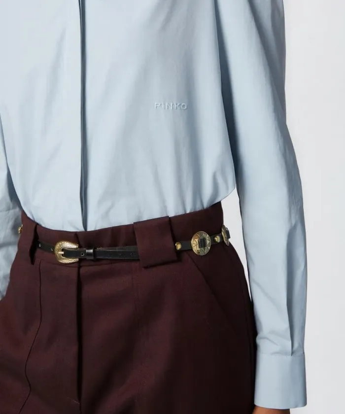 Women Shirts And Blouses Pinko Oversize Poplin Shirt Dusty Blue Women Shirts And Blouses Pinko Oversize Poplin Shirt Dusty Blue