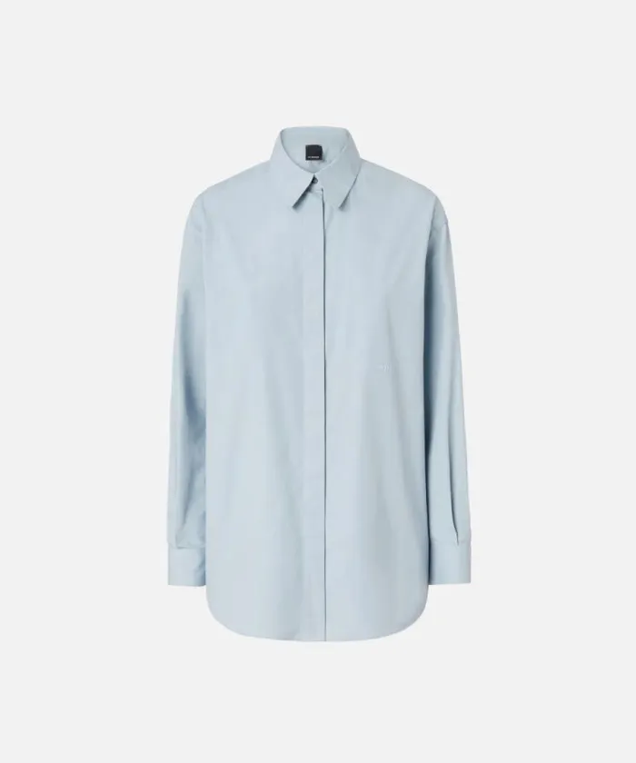 Women Shirts And Blouses Pinko Oversize Poplin Shirt Dusty Blue Women Shirts And Blouses Pinko Oversize Poplin Shirt Dusty Blue