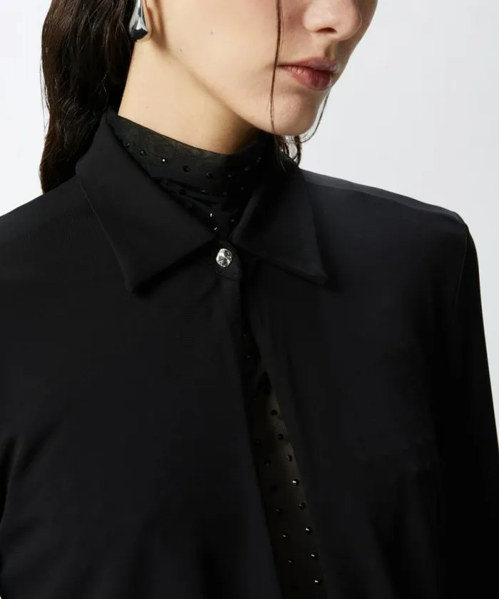 Women Shirts And Blouses Pinko Short Blouse With Collar Limo Black Women Shirts And Blouses Pinko Short Blouse With Collar Limo Black