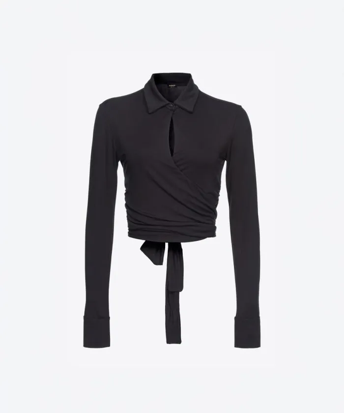 Women Shirts And Blouses Pinko Short Blouse With Collar Limo Black Women Shirts And Blouses Pinko Short Blouse With Collar Limo Black