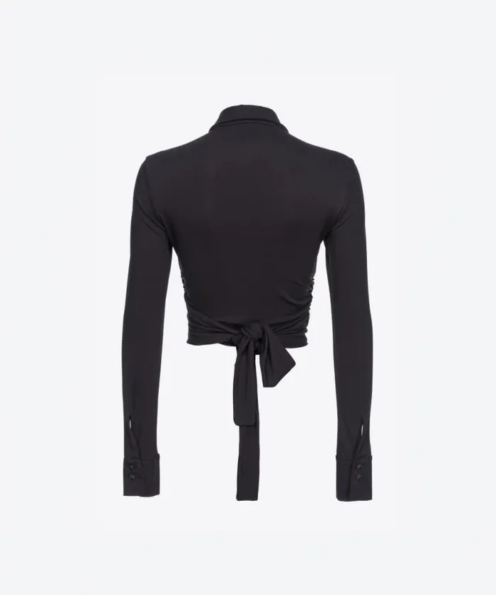 Women Shirts And Blouses Pinko Short Blouse With Collar Limo Black Women Shirts And Blouses Pinko Short Blouse With Collar Limo Black