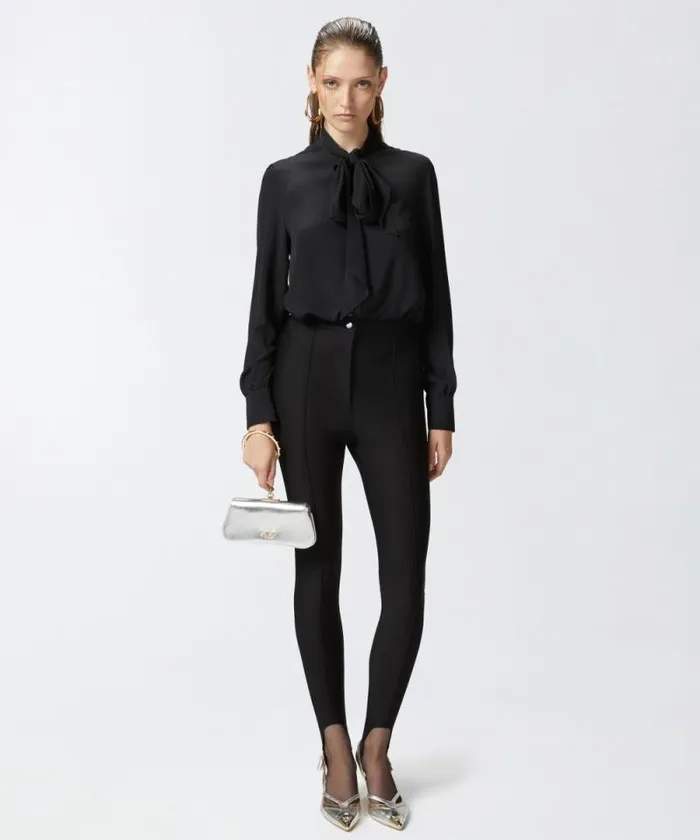 Women Shirts And Blouses Pinko Silkblend Shirt With Bow Limo Black Women Shirts And Blouses Pinko Silkblend Shirt With Bow Limo Black
