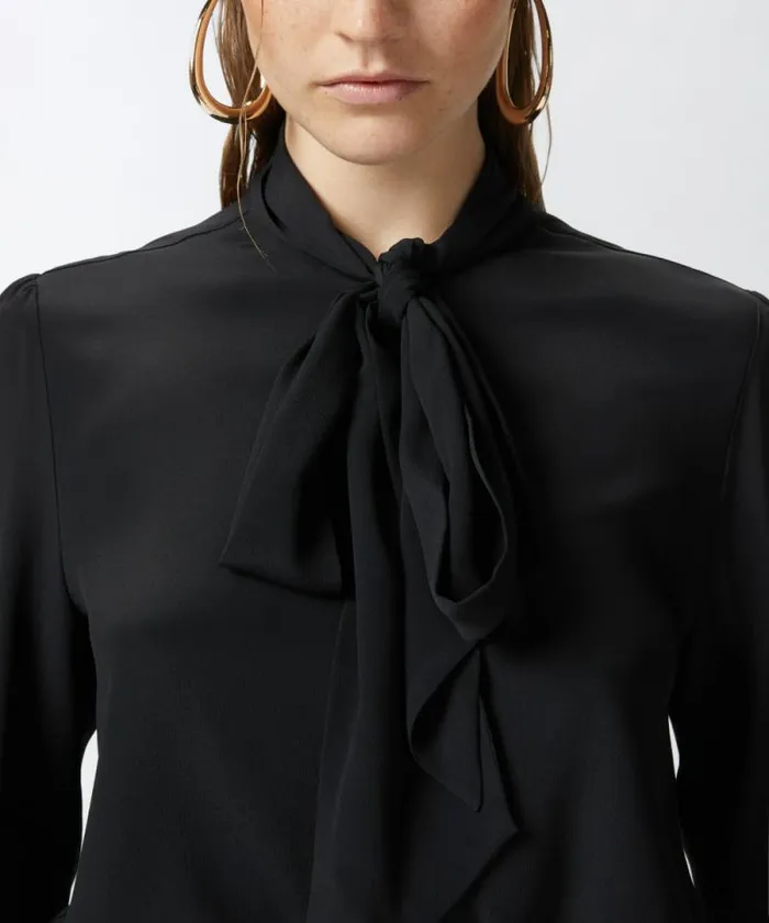 Women Shirts And Blouses Pinko Silkblend Shirt With Bow Limo Black Women Shirts And Blouses Pinko Silkblend Shirt With Bow Limo Black