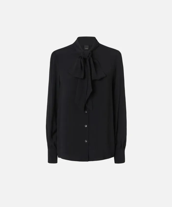 Women Shirts And Blouses Pinko Silkblend Shirt With Bow Limo Black Women Shirts And Blouses Pinko Silkblend Shirt With Bow Limo Black